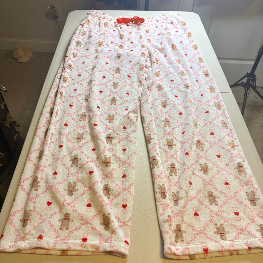 Jaclyn New York Gingerbread Hearts Plush Fleece Pajama Lounge Pants Women's L